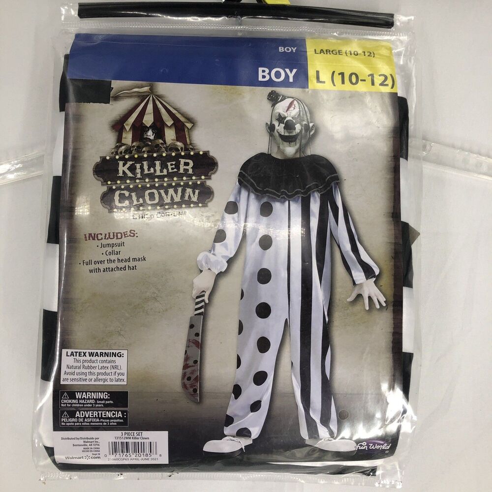 Boy’s Killer Clown Costume L 10/12 Complete with/Suit, Collar, Mask